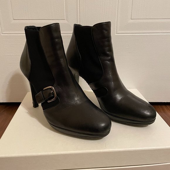 Stuart Weitzman Black Leather Suede Booties - Picture 1 of 12